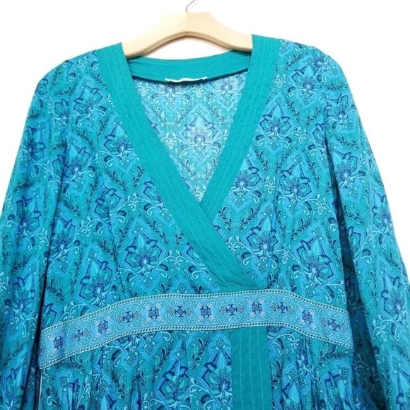 NEW Spell & the Gypsy Jewel Soiree Balloon Sleeve Midi Dress Emerald Blue Medium - Picture 5 of 15